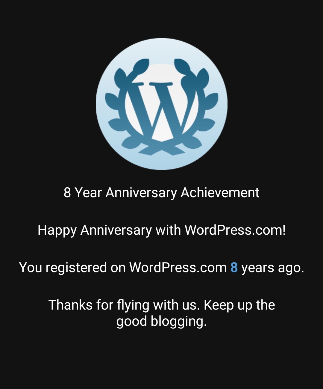 8 year anniversary achievement on WordPress